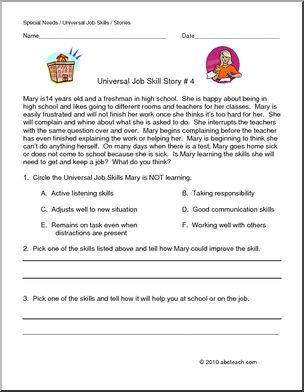 Special Needs: Job Skills Story 4 (secondary/adult)