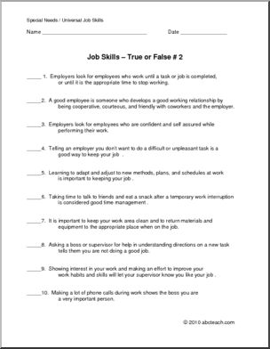 Special Needs: Understanding Job Skills: (secondary/adult)