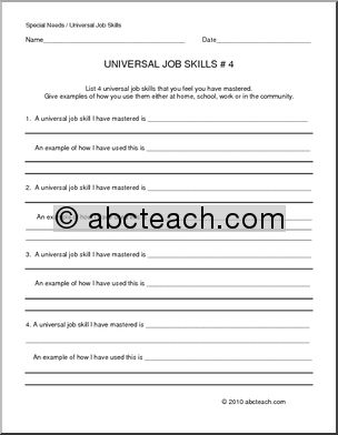 Special Needs: Recognizing Universal Job Skills 4: Practice (secondary)