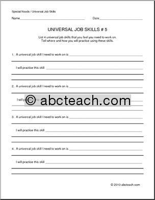 Special Needs: Recognizing Universal Job Skills 5: Practice (secondary)