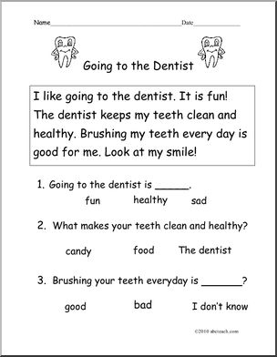 Easy Reading Comprehension: Going To The Dentist (K-1)