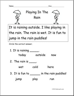 Easy Reading Comprehension: Playing In The Rain (K-1)