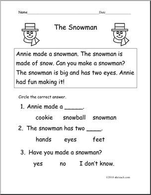 Easy Reading Comprehension: The Snowman (K-1)