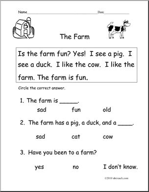 Easy Reading Comprehension: The Farm (K-1)