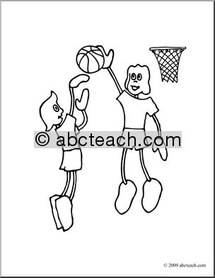 Clip Art: Cartoon School Scene: Sports: Basketball 06 (coloring page)