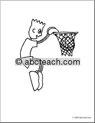 Clip Art: Cartoon School Scene: Sports: Basketball 07 (coloring page)