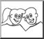 Clip Art: Kids: Friends (coloring page)