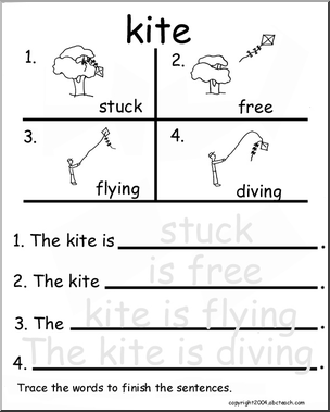 Beginning Writing Practice, Set 8a – trace (kite)