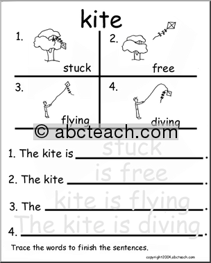 Beginning Writing Practice, Set 8a – trace (kite)
