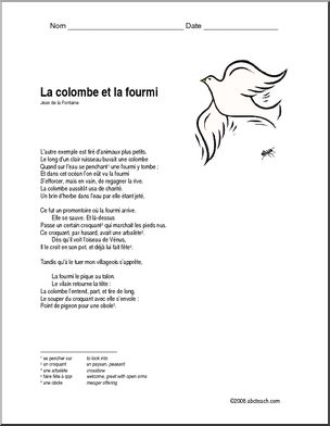 French: LectureÃ³Fable–La colombe et la fourmi, niveau avancÃˆ