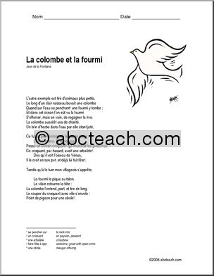 French: LectureÃ³Fable–La colombe et la fourmi, niveau avancÃˆ