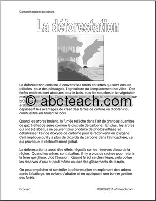 French:  ComprÃˆhÃˆnsion de lecture–La dÃˆforestation