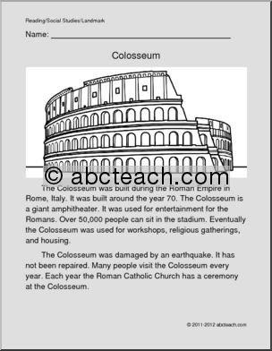 Color and Read: World Landmark – The Colosseum (primary/elem)