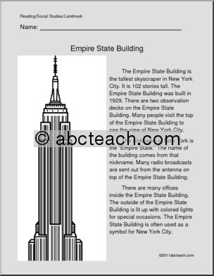 U. S. Landmark – Empire State Building (primary/elem)’ Color and Read