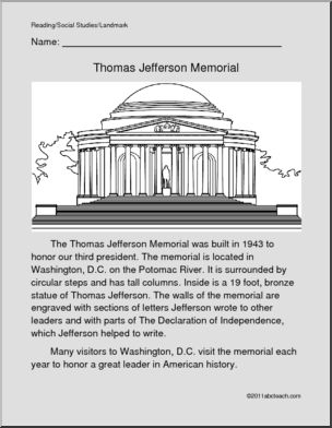 U. S. Landmark – Jefferson Memorial (primary/elem)’ Color and Read