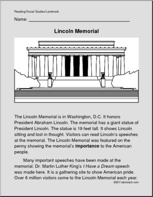 Color and Read: U. S. Landmark – The Lincoln Memorial (primary)
