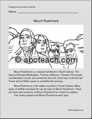 U.S. Landmark – Mount Rushmore (primary/elem) Color and Read
