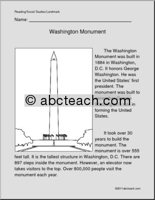 Color and Read: U. S. Landmark – The Washington Monument (primary)