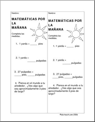Spanish: MatemÂ·ticas por la maÃ’ana – Las medidas 2. Elementaria.
