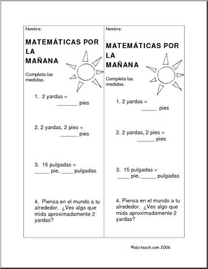 Spanish: MatemÂ·ticas por la maÃ’ana – Las medidas 4. Elementaria.