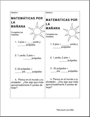 Spanish: MatemÂ·ticas por la maÃ’ana – Las medidas 5. Elementaria.