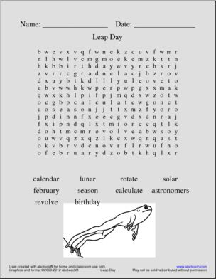 Vocabulary: Leap Year Activities (upper elem/middle)