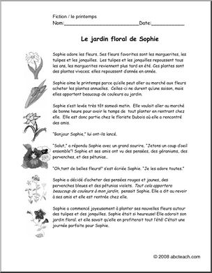 French:  ComprÃˆhension de lecture n/bÃ³le Jardin floral de Sophie