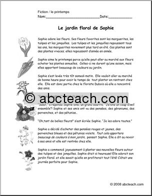 French:  ComprÃˆhension de lecture n/bÃ³le Jardin floral de Sophie
