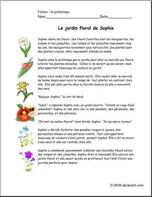 French:  ComprÃˆhension de lectureÃ³le Jardin floral de Sophie