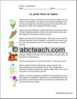 French:  ComprÃˆhension de lectureÃ³le Jardin floral de Sophie