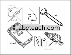 Letter Puzzle: Letter N – guide (b/w)