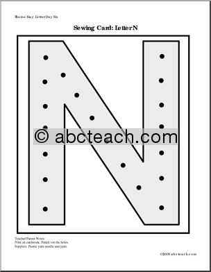 Sewing Card: Letter N