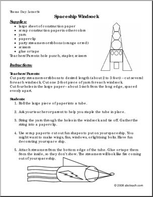 Activity Letter S:  Spaceship Windsock