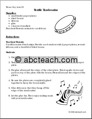 Activity Letter T: Terrific Tambourine