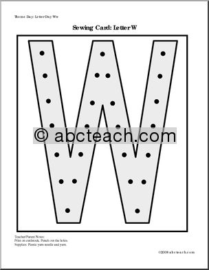 Sewing Card: Letter W