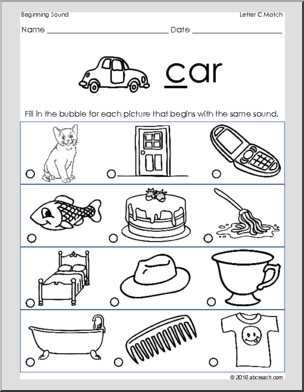 Match - Letter C' Beginning Sounds I abcteach.com