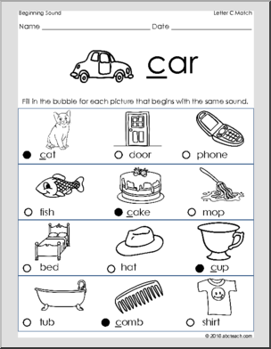 Match - Letter C' Beginning Sounds I abcteach.com