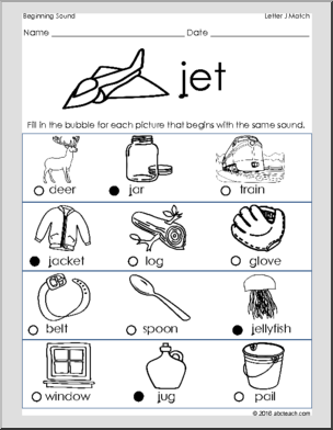 Match - Letter J' Beginning Sounds I abcteach.com