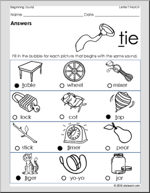 Initial T Words 1 - Match The Memory