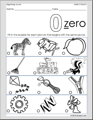 Match – Letter Z’ Beginning Sounds