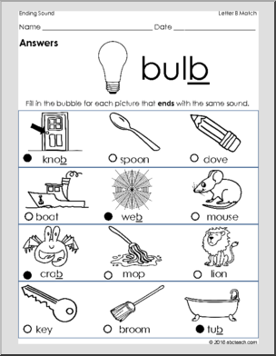 Ending Consonant Sounds - Matching Sound To Picture - Letter B ...