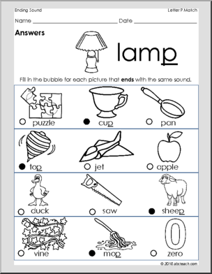 Ending Consonant Sounds - Matching Sound to Picture - Letter P ...