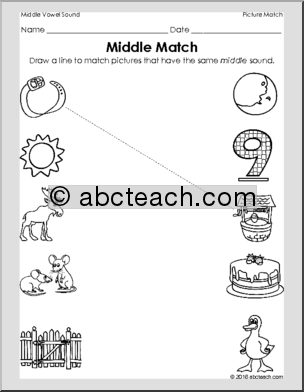 Letter/Sound Picture Match – Middle Match (middle vowel sounds)