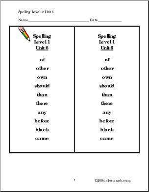 Level 1, Unit 6 High Frequency Spelling I Abcteach.com