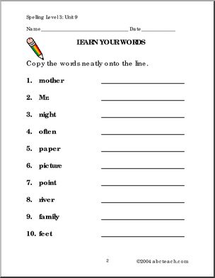 High Frequency Spelling Level 3, unit 9