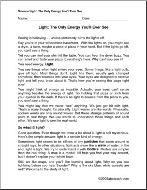 Comprehension: The Only Energy You’ll Ever See (upper elementary)