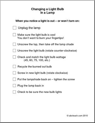 Special Needs: Replacing Lightbulb in a Lamp, (secondary/adult)