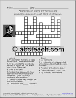 Crossword: Abraham Lincoln and the Civil War