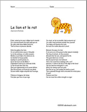 French: LectureÃ³FableÃ³Le lion et le rat, niveau intermÃˆdiare