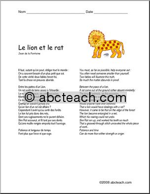 French: LectureÃ³FableÃ³Le lion et le rat, niveau intermÃˆdiare